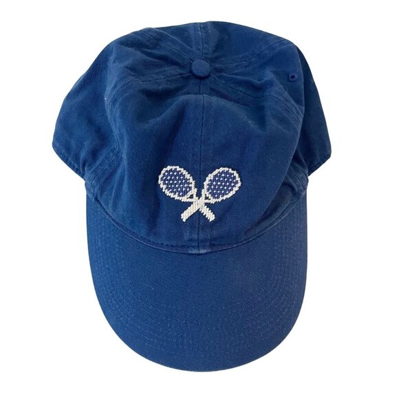 Smathers & Branson Navy Blue Tennis Baseball Hat Cap Needlepoint Adjustable - Picture 1 of 4